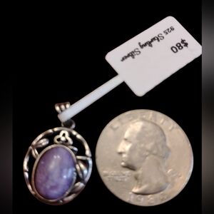 Charoite Oval Strearling Silver Pendant  Charoite Purple Stone